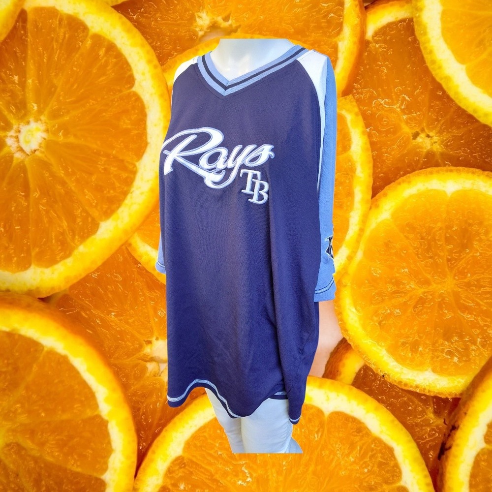 MLB Tampa Bay Rays Wil Myers 9 Jersey Mens 2XL Navy Blue V-Neck Mesh Raglan